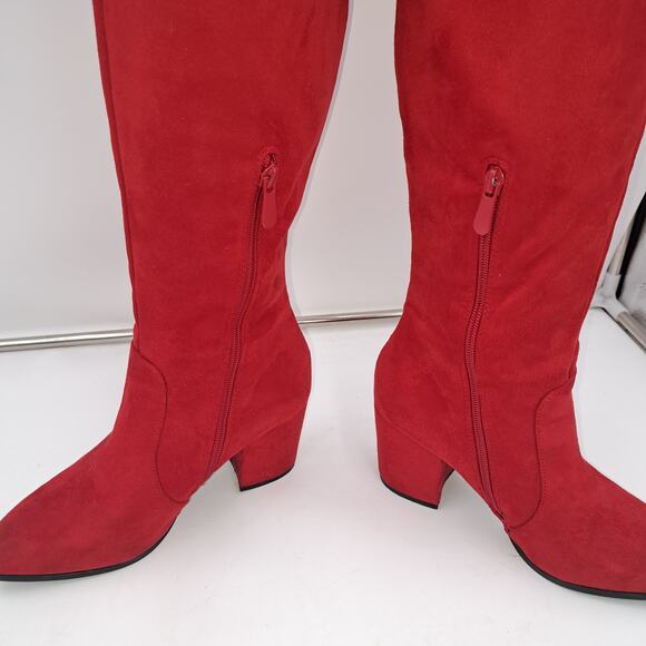 Dream Pairs  Red Women’s Thigh High Boots Over the knee Stretch 3" Block Heel 7 - Picture 7 of 9